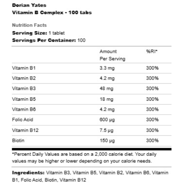 Vitamin B Complex – 100 tablets
