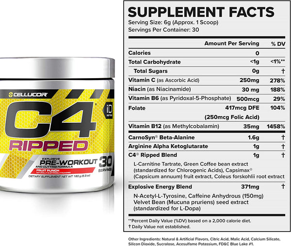 C4 Ripped Pre-Workout 30 Servings- مكمل طاقة ماقبل تمرين سي 4 ريبيد