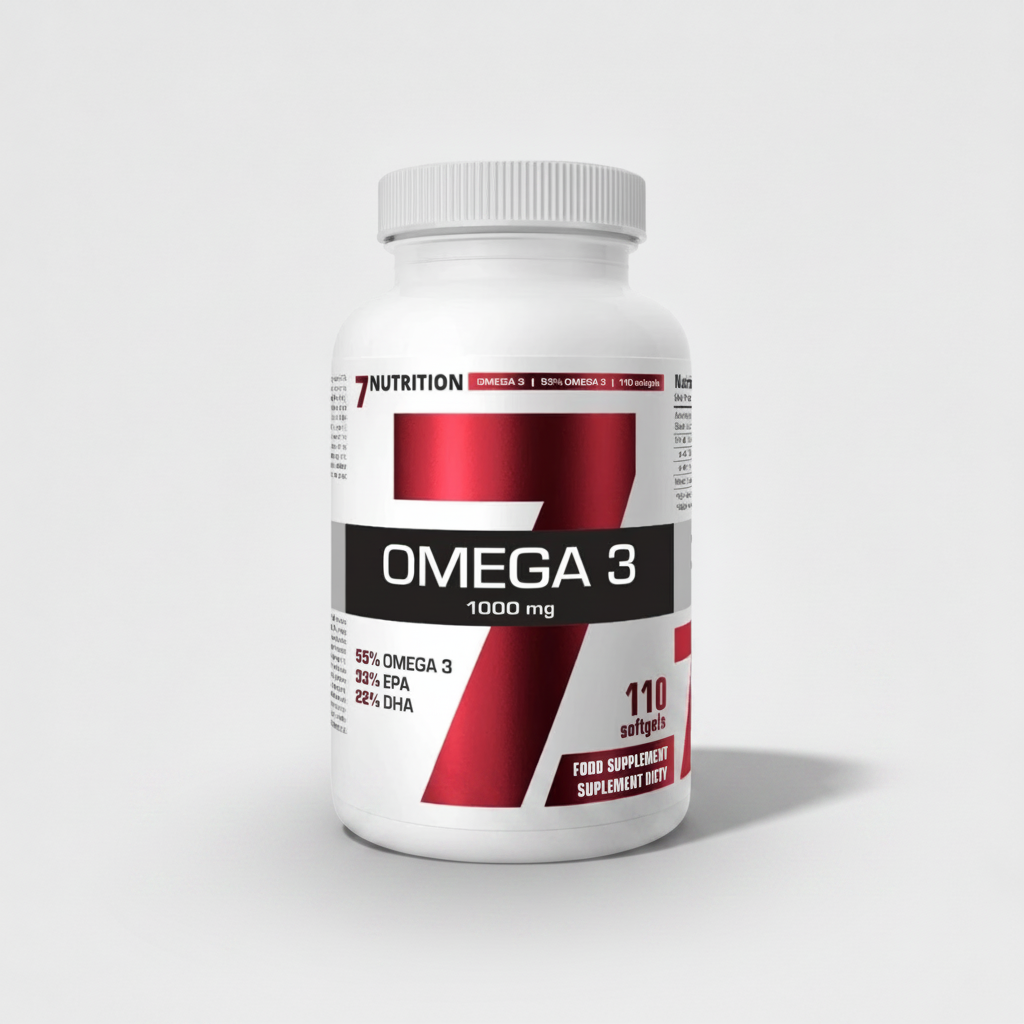 7Nutrition Omega 3 1000 mg capsules d'huile de poisson riches en EPA et DHA pour la santé du cœur et du cerveau au Maroc.