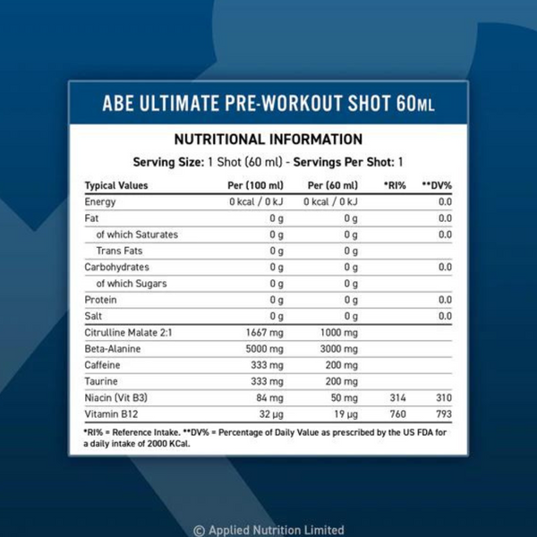 Abe Ultimate Pre Workout shot (60ml × 12) fact 