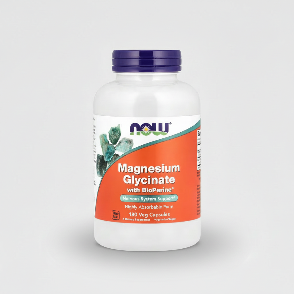 NOW Foods Magnesium Glycinate avec BioPerine 180 veg capsulescomplément magnésium pour relaxation récupération et muscles au Maroc