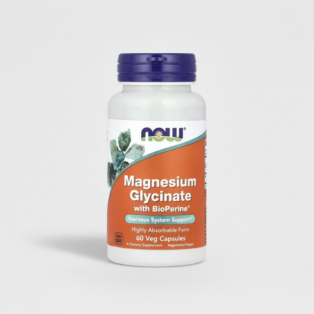 NOW Foods Magnesium Glycinate avec BioPerine 60 veg capsulescomplément magnésium pour relaxation récupération et muscles au Maroc
